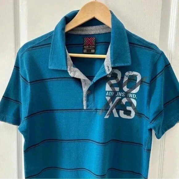 AdiXion Mens Polo Shirt Short Sleeves Green with Black Stripes Size Medium - Picture 4 of 13